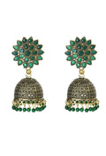 Mominos Fashion Johar Kamal Beautiful Kundan Work Jhumka With Green Beads