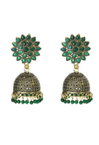 Mominos Fashion Johar Kamal Beautiful Kundan Work Jhumka With Green Beads
