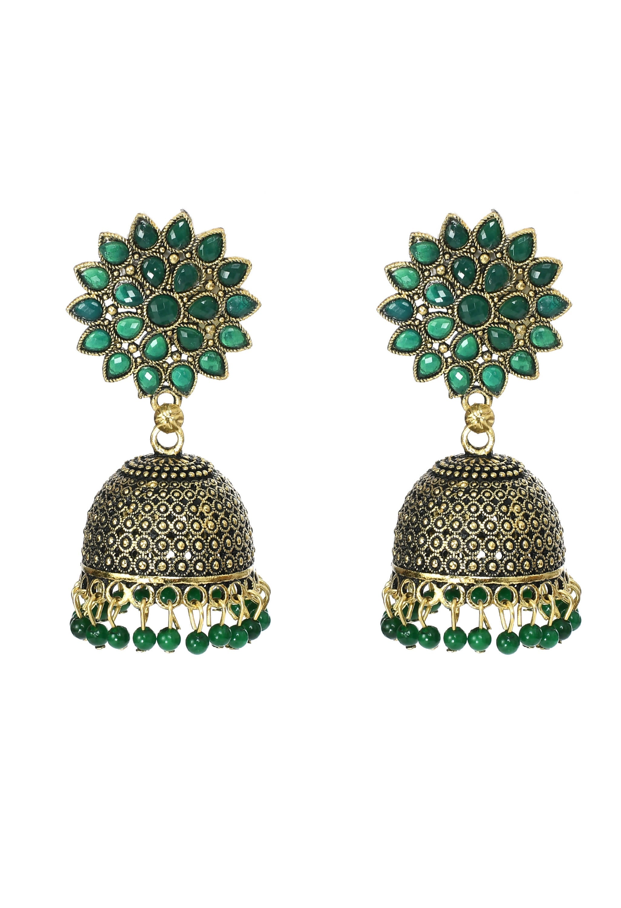 Mominos Fashion Johar Kamal Beautiful Kundan Work Jhumka With Green Beads