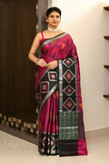 Joban Fashion Black & Pink Saree Kataan Ikkat | Grocsy