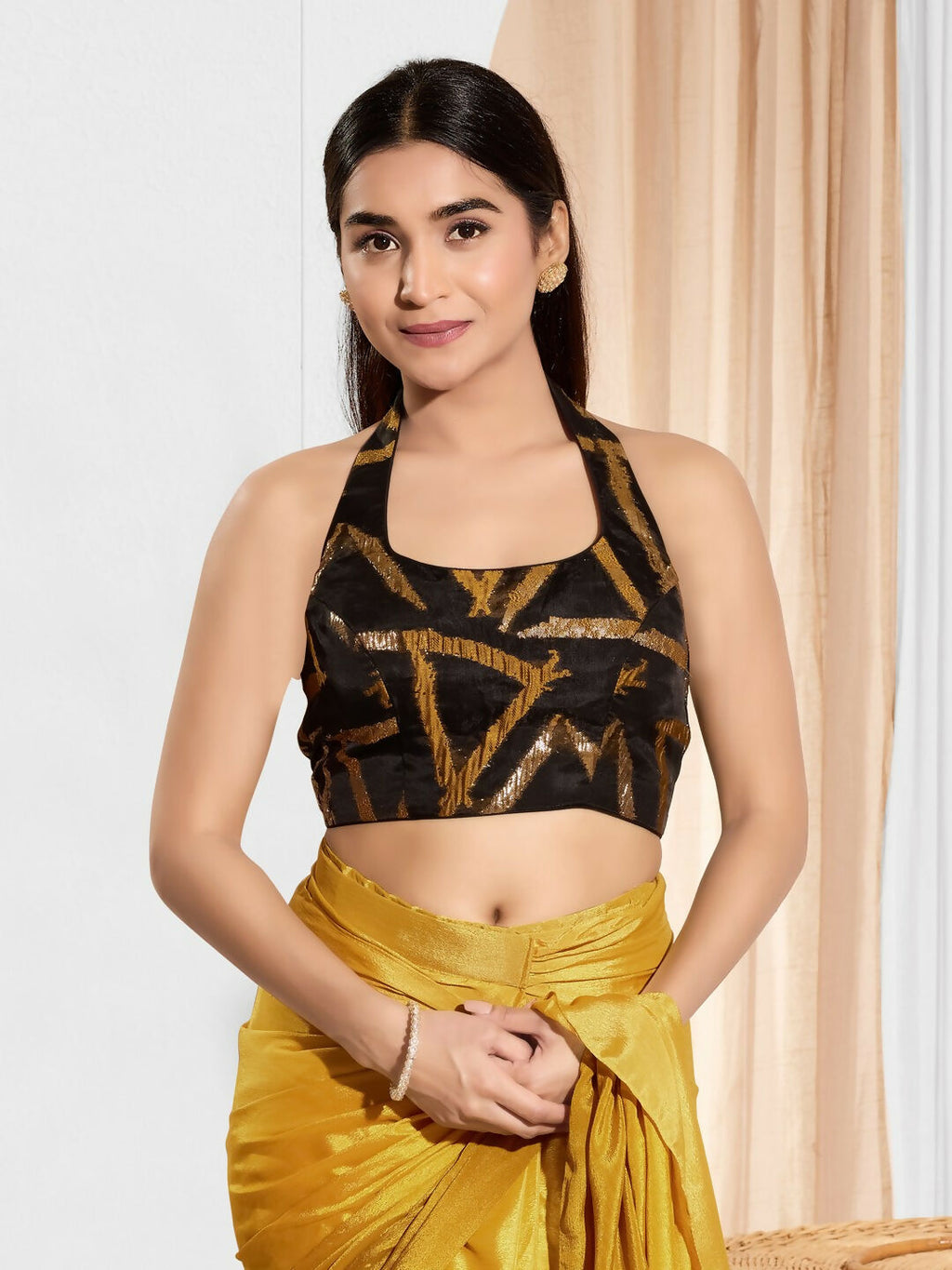 Joban Fashion Mustard Cotton Padded Blouse With Square Neck Sleeveless | Grocsy