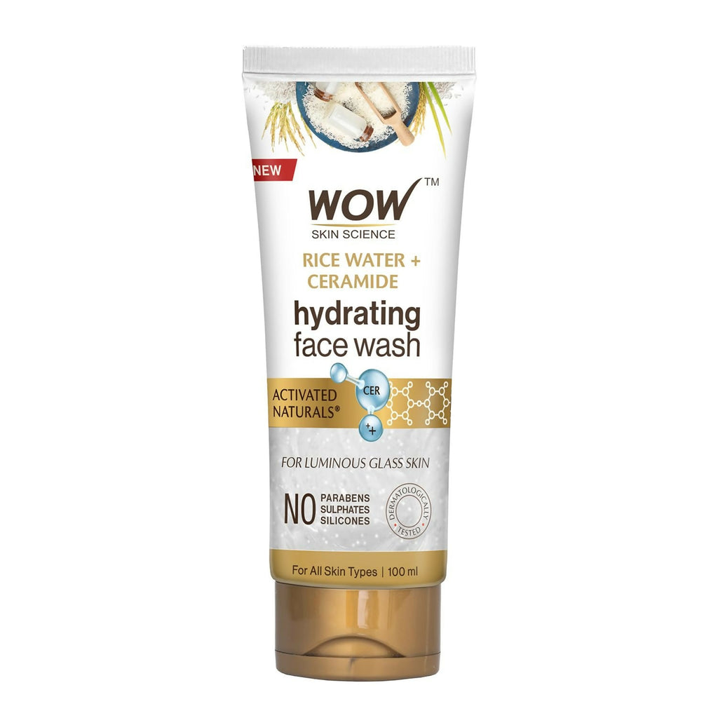 WOW Skin Science Rice Water & Ceramide Hydrating Face Wash, Brightens Skin, Tightens Pores | Grocsy
