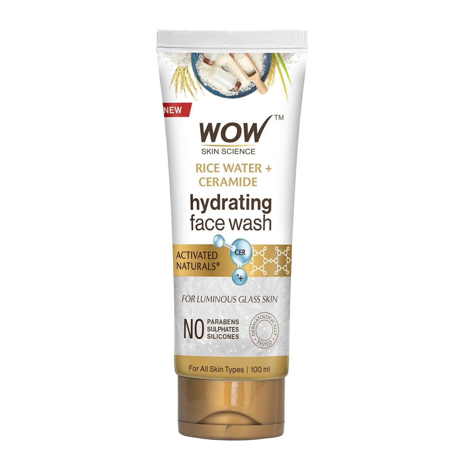 WOW Skin Science Rice Water & Ceramide Hydrating Face Wash, Brightens Skin, Tightens Pores | Grocsy