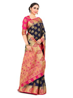 Mimosa Kanchipuram Silk Navy Blue Saree | Grocsy