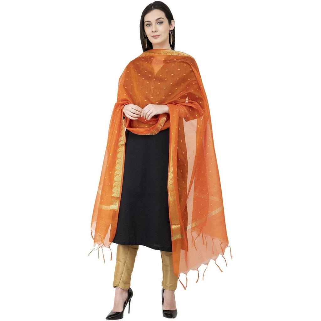 A R Silk VNS Border Buti Fancy Dupatta Orange Color Dupatta or Chunni | Grocsy