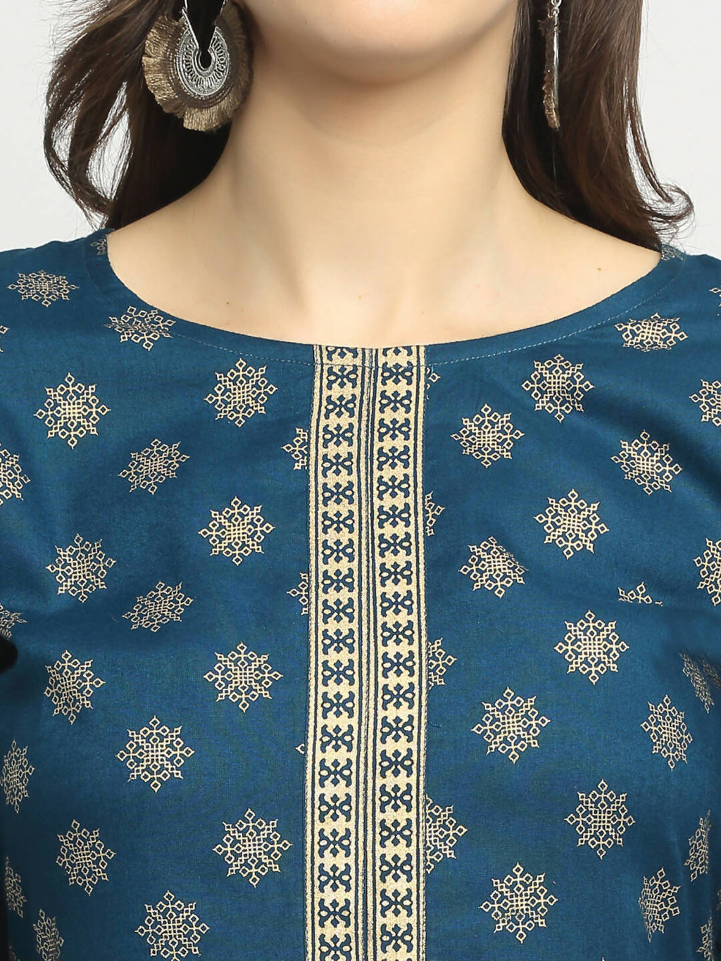 Rudra Bazaar Stright Gold Printed Kurti With Palazzo | Grocsy