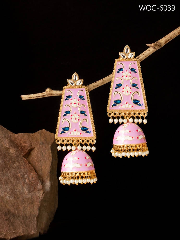 Mominos Fashion Johar Kamal Golden Kundan Meenakari Big Jhumka | Grocsy