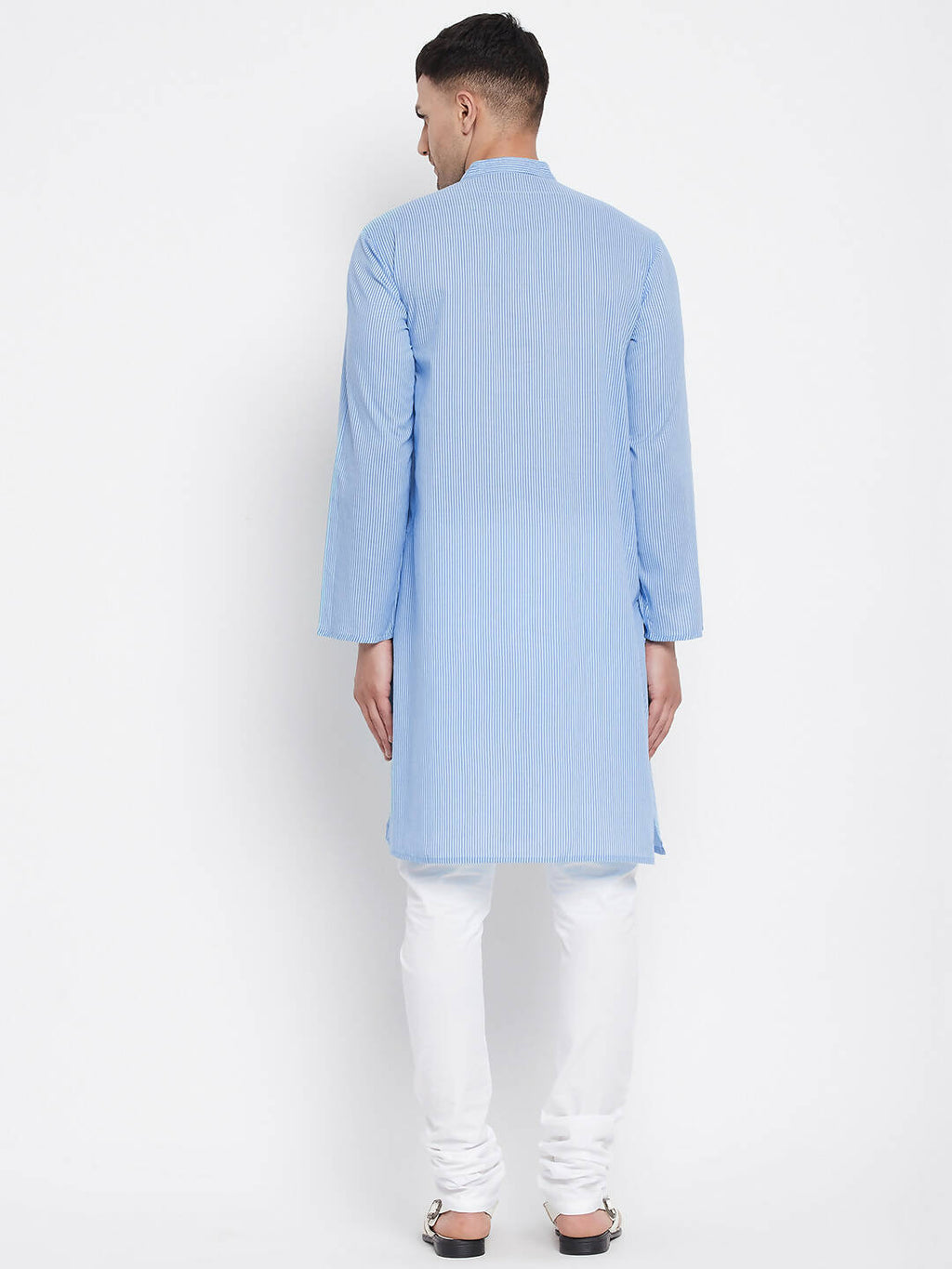 Even Apparels Blue Pure Cotton Men's Kurta With Band Collar | Grocsy