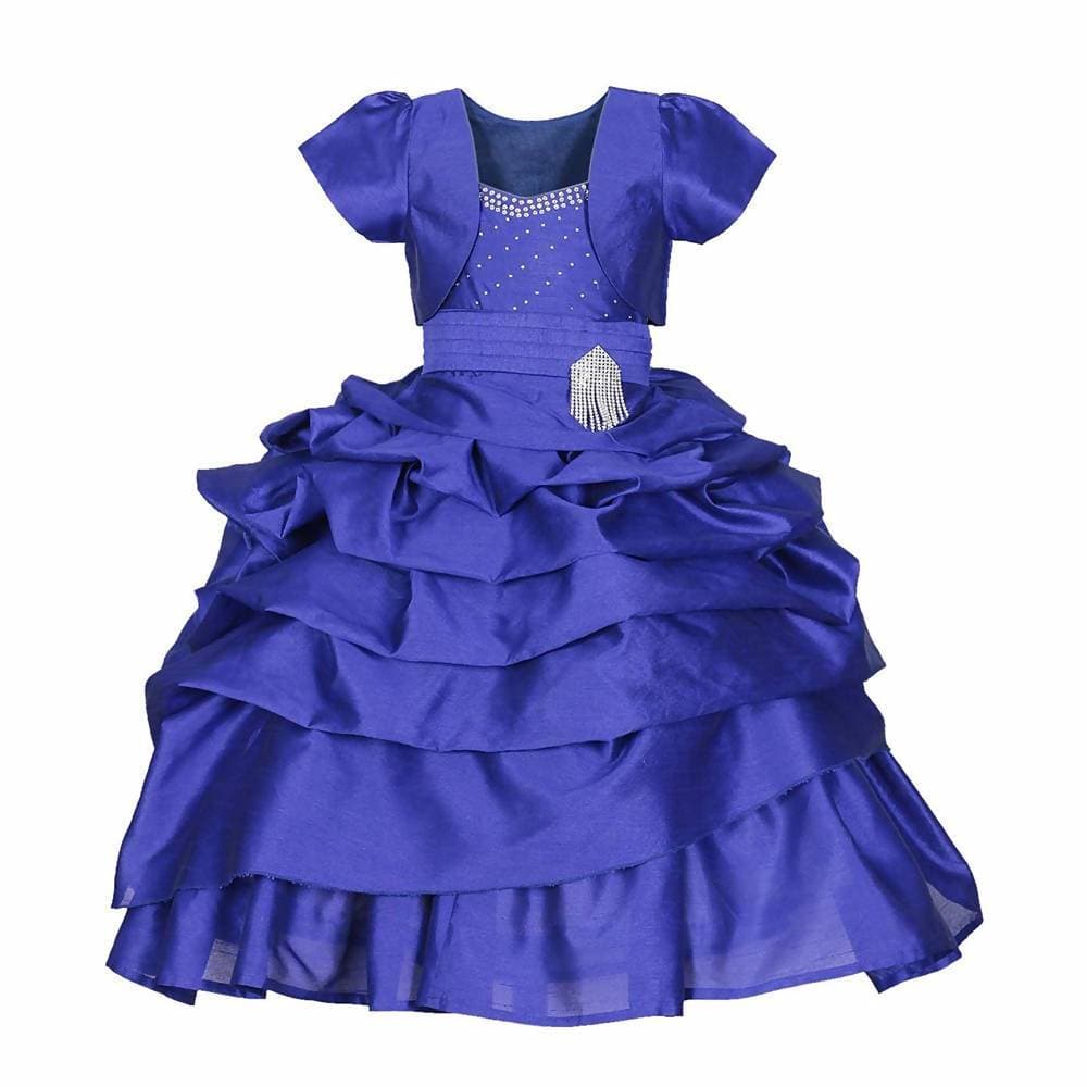 Asmaani Baby Girl's Blue Colour Satin A-Line Maxi Full Length Dress (AS-DRESS-22119) | Grocsy