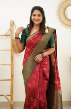 DEIANA'S Beautiful Designer Golden zari Soft Lichi Silk Saree - Red | Grocsy