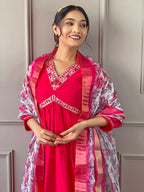 Partywear Designer Viscose Chanderi Red Stitched Suit With Dupatta - Anbazaar | Grocsy