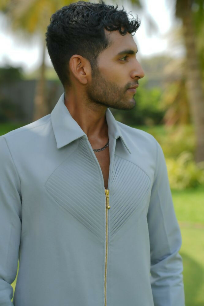 Linear Luxe Light Blue Shacket by Hilo Design | Grocsy
