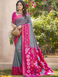 Shree Shyam Fashion Pochampalli Silk Grey Saree | Grocsy