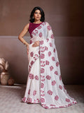 Teeya Creation Womens New Fancy Trending Party Wear Fendy Chiffon Saree-White | Grocsy