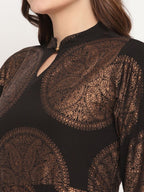 Ahalyaa Women Black Crepe Copper Foil Print Dress | Grocsy