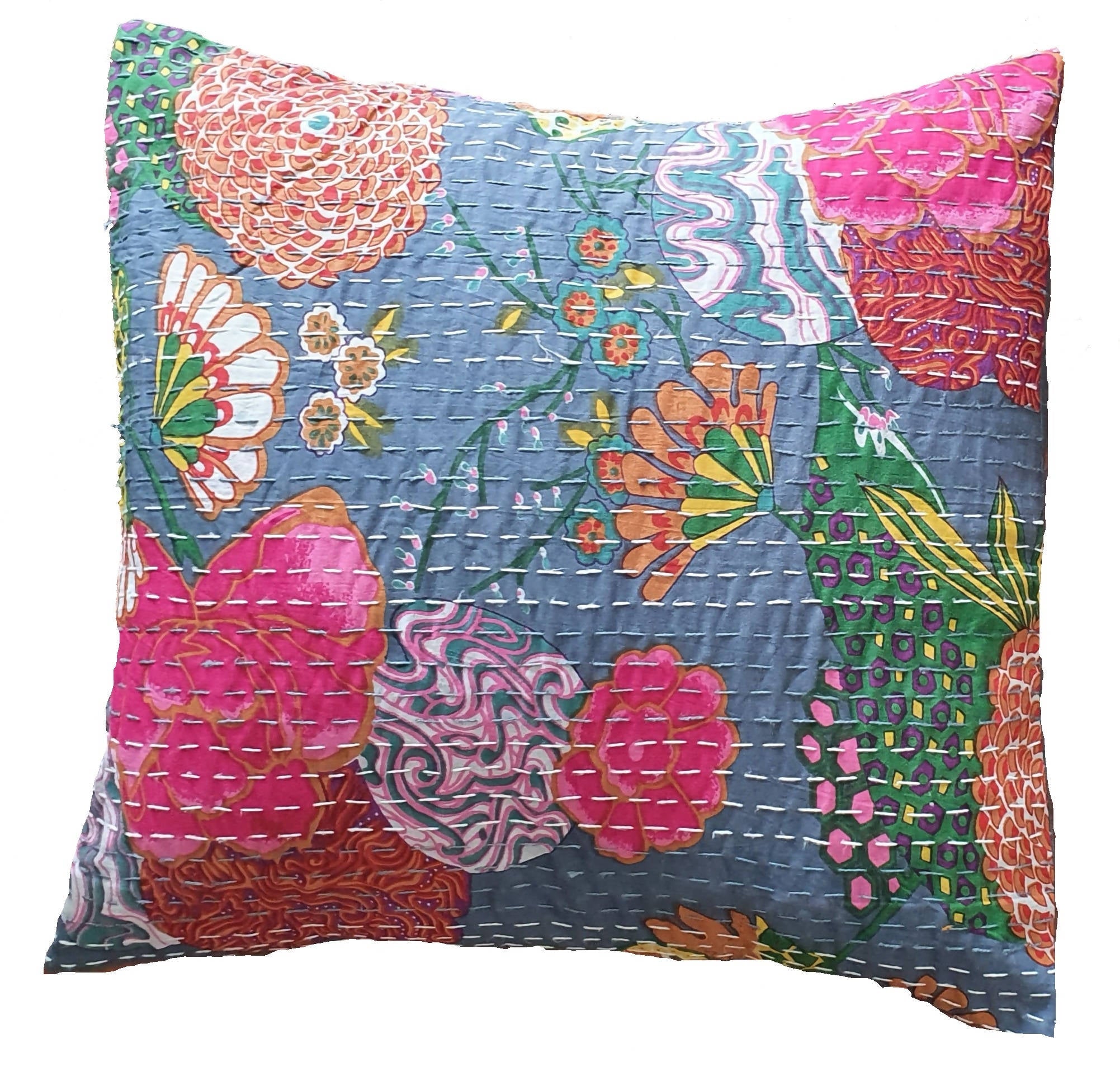 The Decor Nook Grey Base With Multicolour Flowers Print Cushion Cover | Grocsy