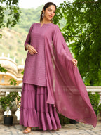 Janasya Lavender Georgette Embroidered Kurta,Bottom & Dupatta | Grocsy
