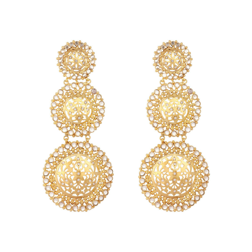 Nuyug 22K Gold Plated Stone Studded Contemporary Shaped Drop Earrings | Grocsy
