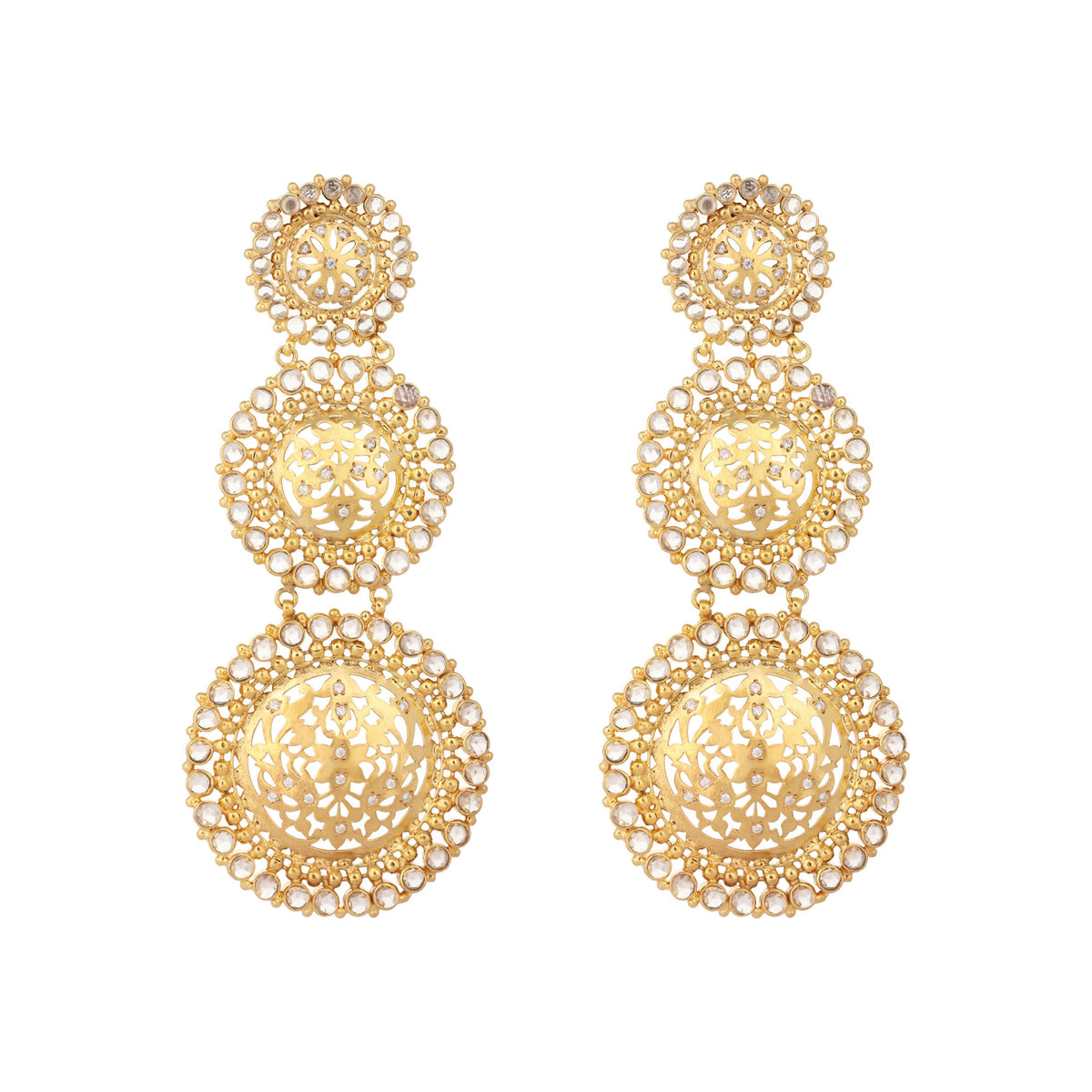 Nuyug 22K Gold Plated Stone Studded Contemporary Shaped Drop Earrings | Grocsy
