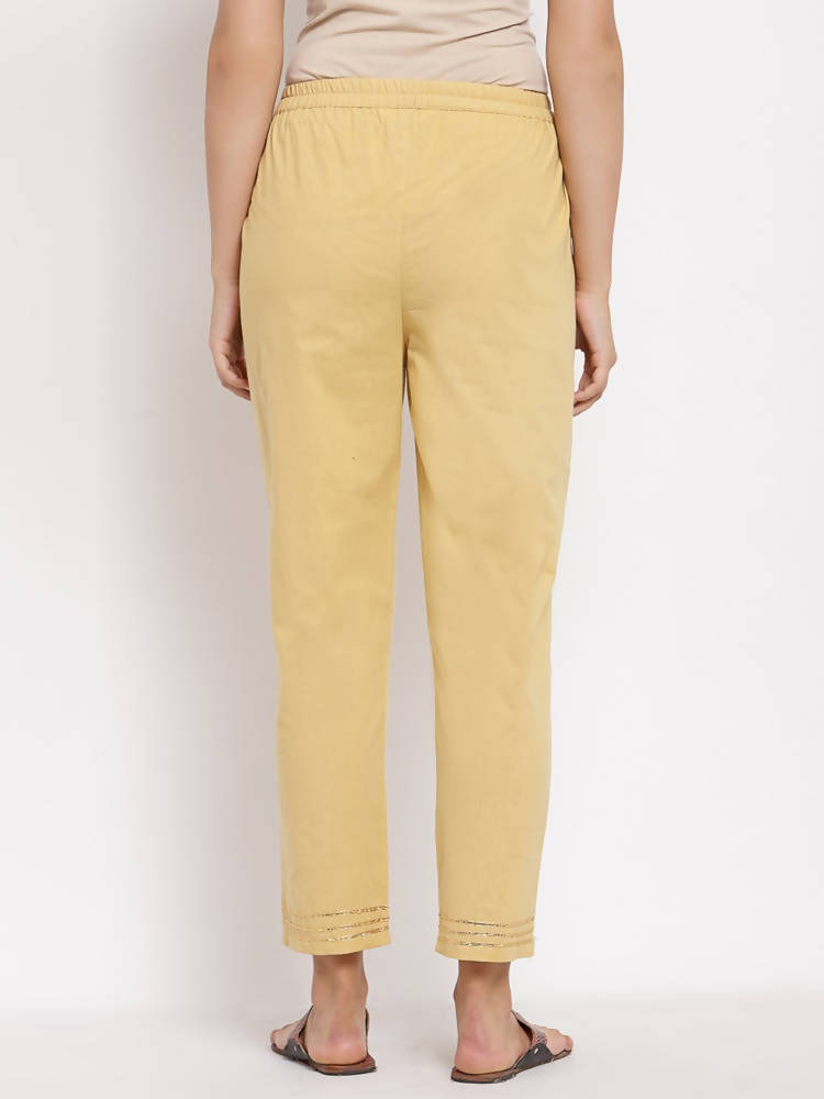 Myshka Women's Cream Cotton Solid Casual Trouser | Grocsy