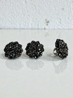 Inhanns Rangmani Crystal Duo – Adjustable Ring + Statement Earrings Set - Black | Grocsy