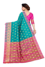Vamika Cotton Rich Silk With Jacquard Weaving Rama Green Saree | Grocsy