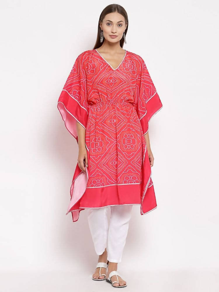 Myshka Women's Pink Cotton Printed 3/4 Sleeve V Neck Casual Kaftan | Grocsy
