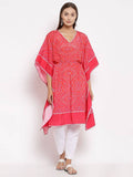 Myshka Women's Pink Cotton Printed 3/4 Sleeve V Neck Casual Kaftan | Grocsy