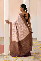Joban Fashion Ivory Crepe Chiffon Pure Handloom Banarasi Silk Saree | Grocsy