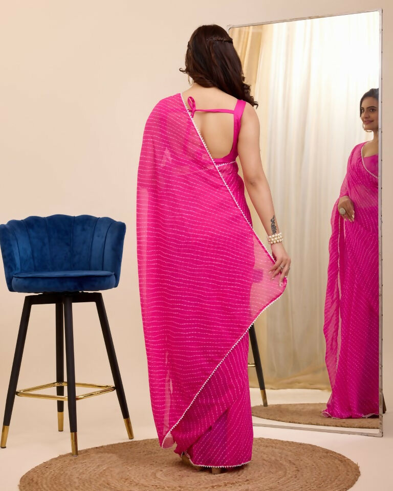 Pink Georgette Designer Printed Ready To Wear Saree - Ibiza | Grocsy