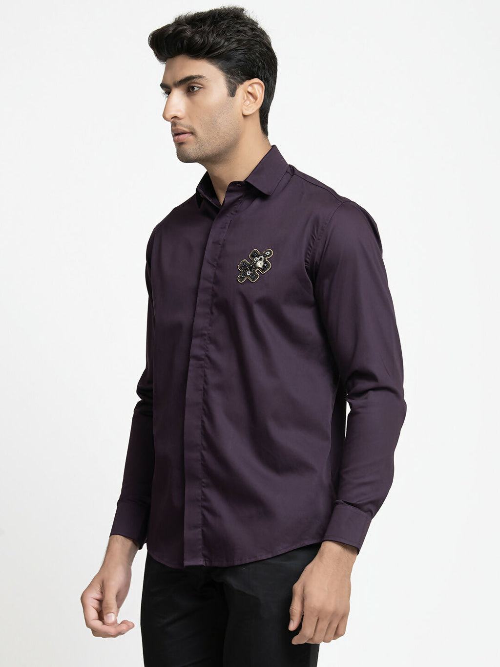 Puzzle Chip Embroidered Shirt by Hilo Design | Grocsy