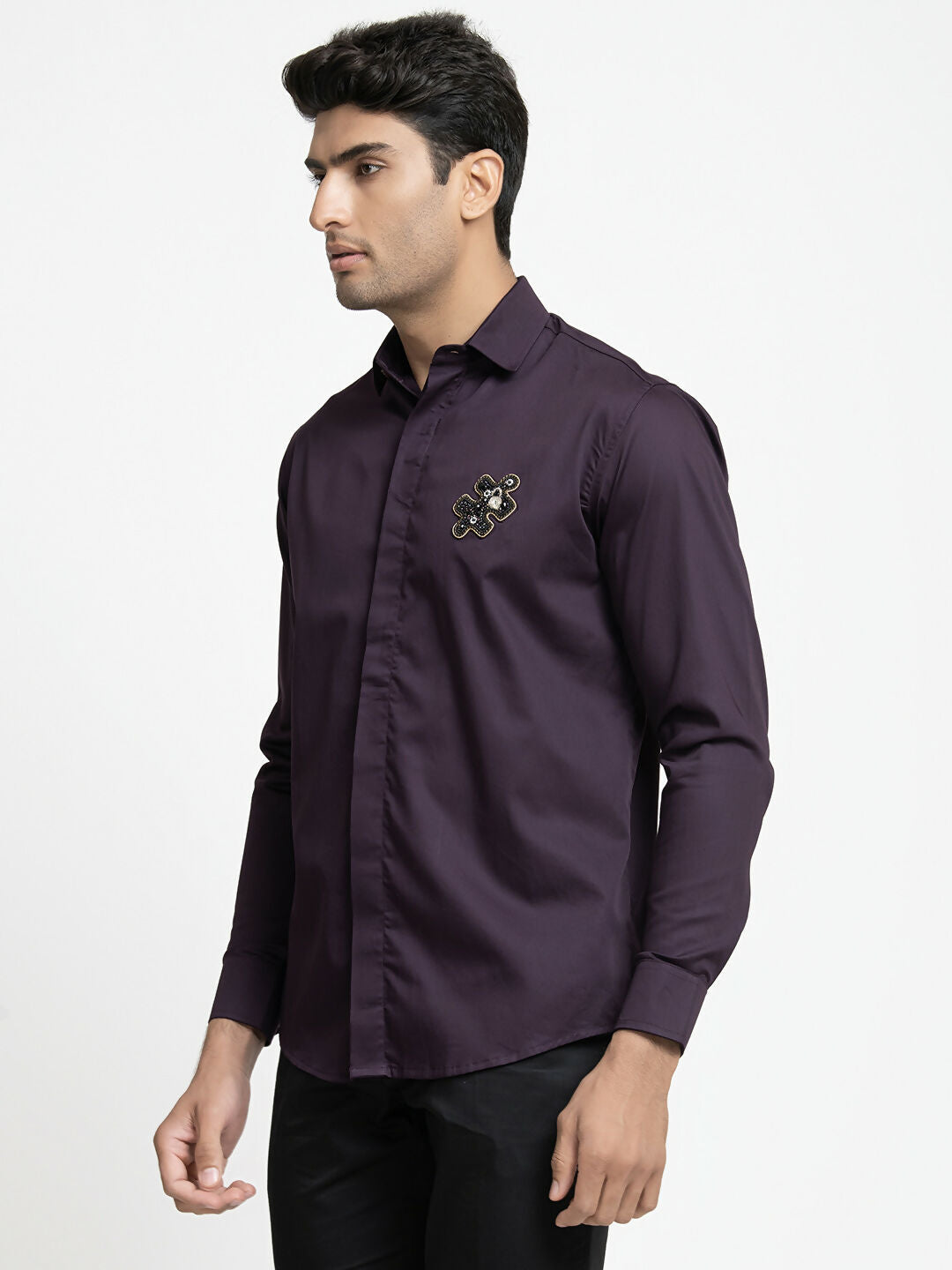Puzzle Chip Embroidered Shirt by Hilo Design | Grocsy