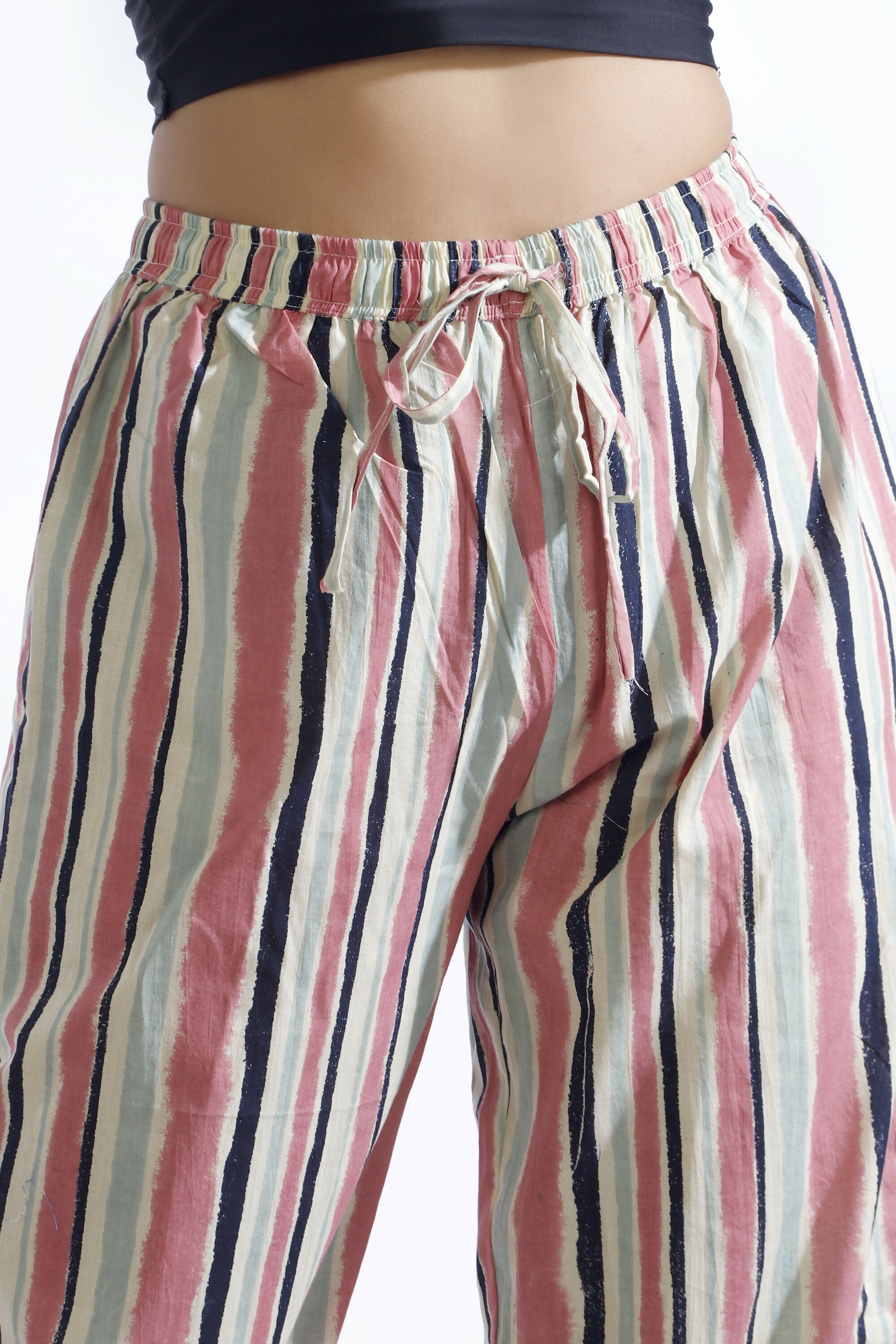 Breathables Women’S Pink Cotton Stripes Loungewear Co-Ord Set | Grocsy