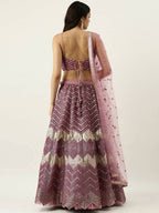 House of Panchhi Lavender - Net Embroidered Lehenga with Zig-Zag Pattern | Grocsy