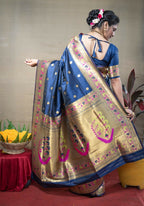 Jyoti Fashion Women's Blue Paithani Silk Zari Woven Saree with Blouse | Grocsy