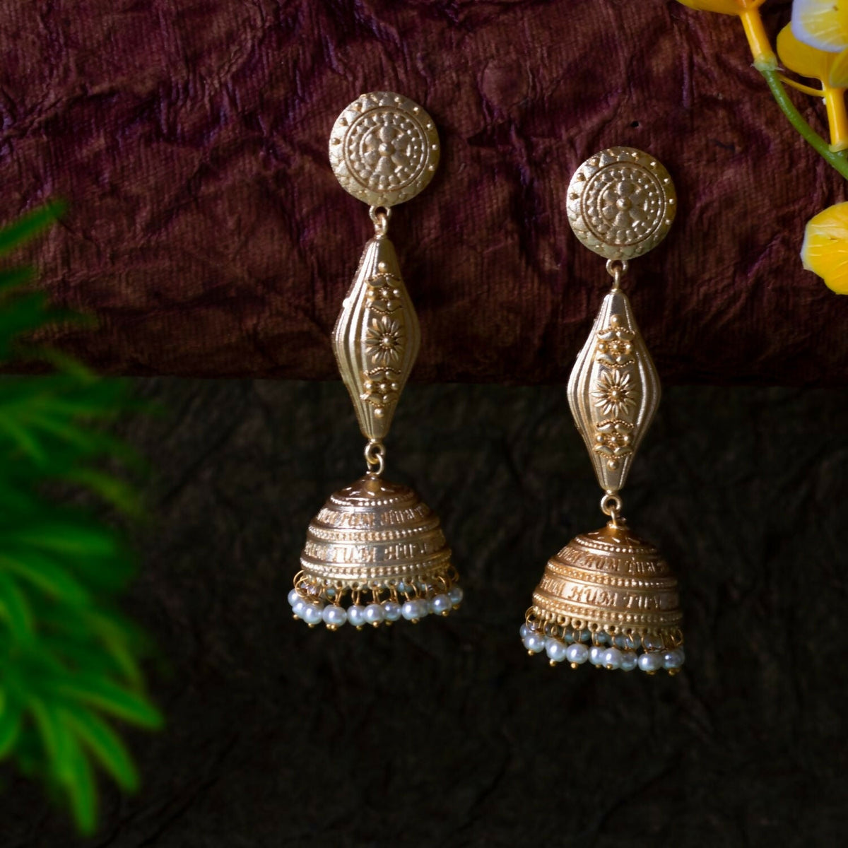 Joban Fashion Women Matte Gold Brass Jhumka | Grocsy