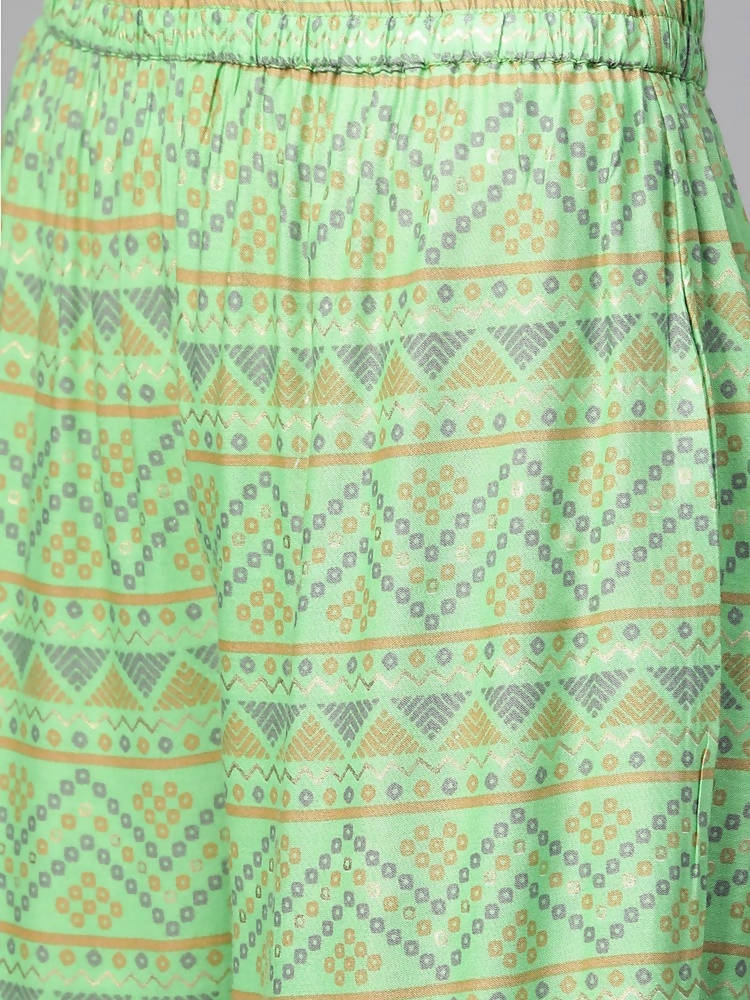 Yufta Women Green & Beige Printed Kurta palazzo Set | Grocsy