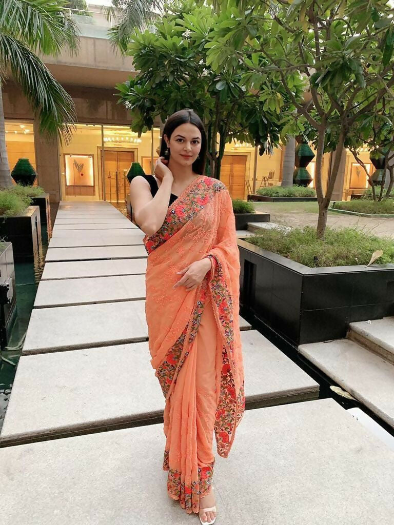 Vamsee Sandhya Orange Georgette Saree | Grocsy