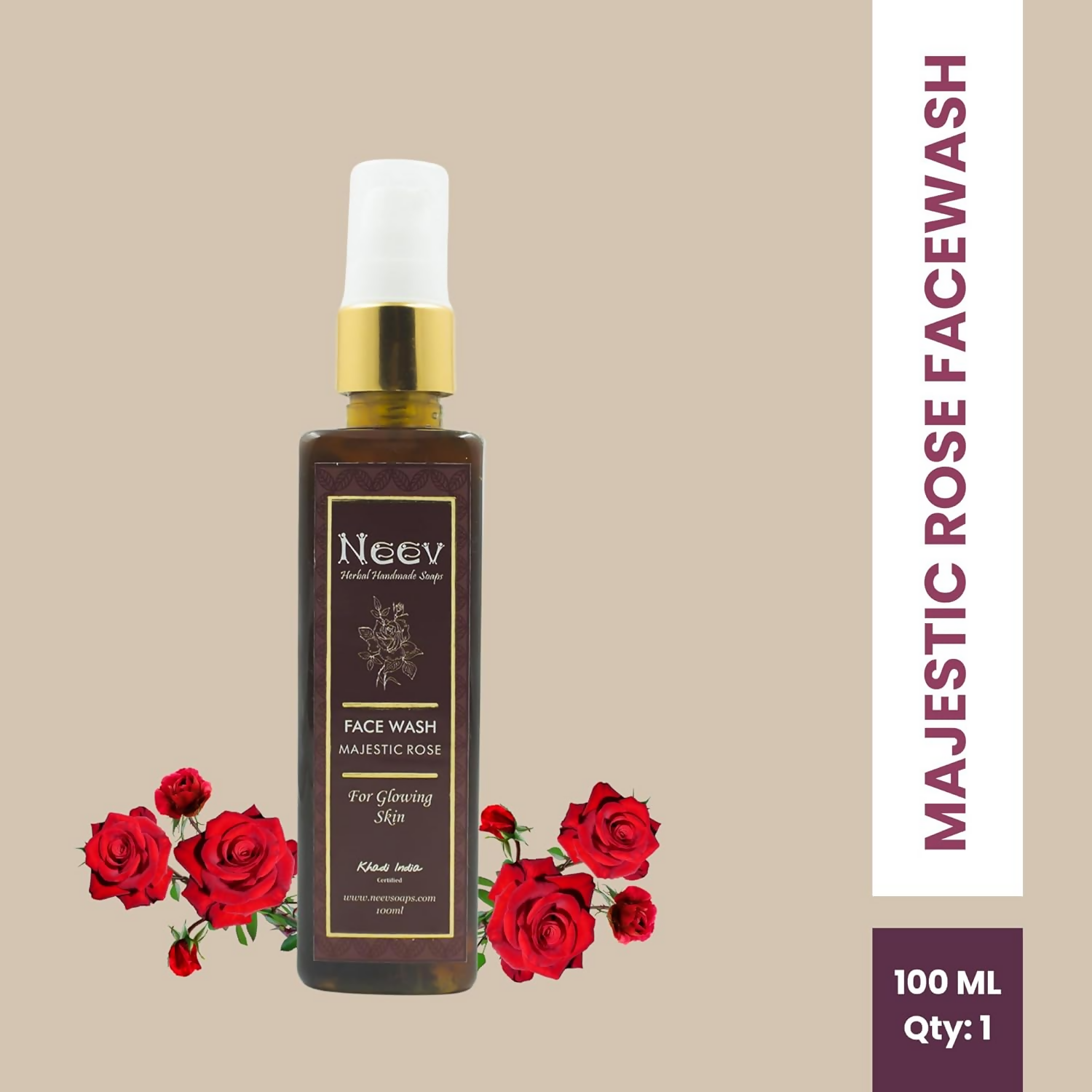 Neev Herbal Handmade Soaps Rose Majestic Glow Face Wash | Grocsy
