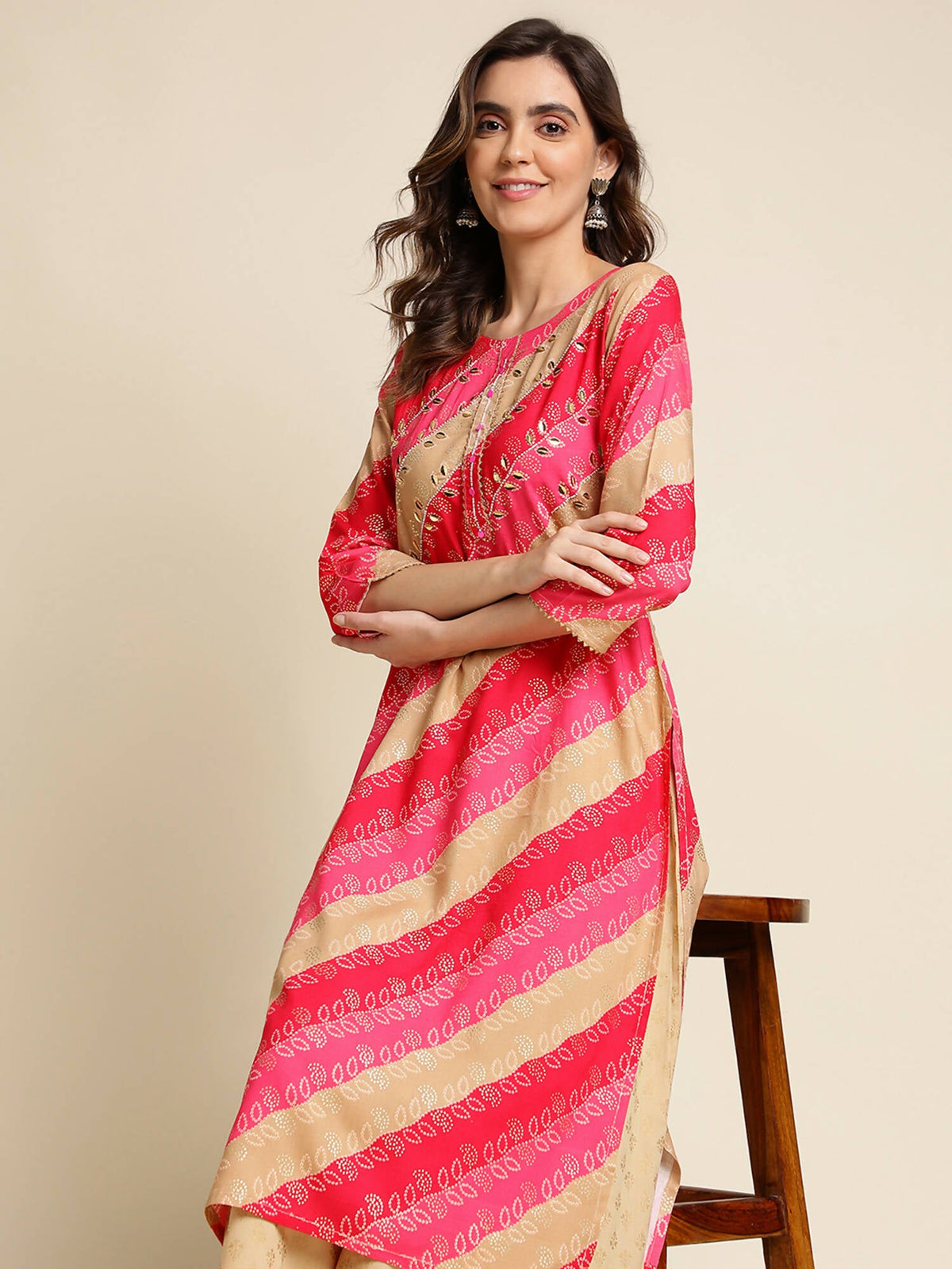 Pink Rayon Floral Printed Straight Fit Kurta - Prasuti | Grocsy