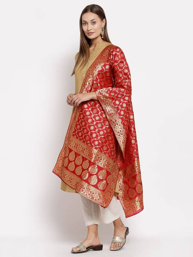 Myshka Women's Red Silk Print Casual Dupatta | Grocsy