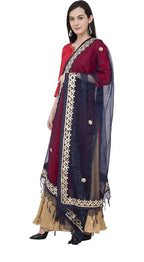 Mominos Fashion Navy Blue Orgenza Gotta Patti Dupatta | Grocsy