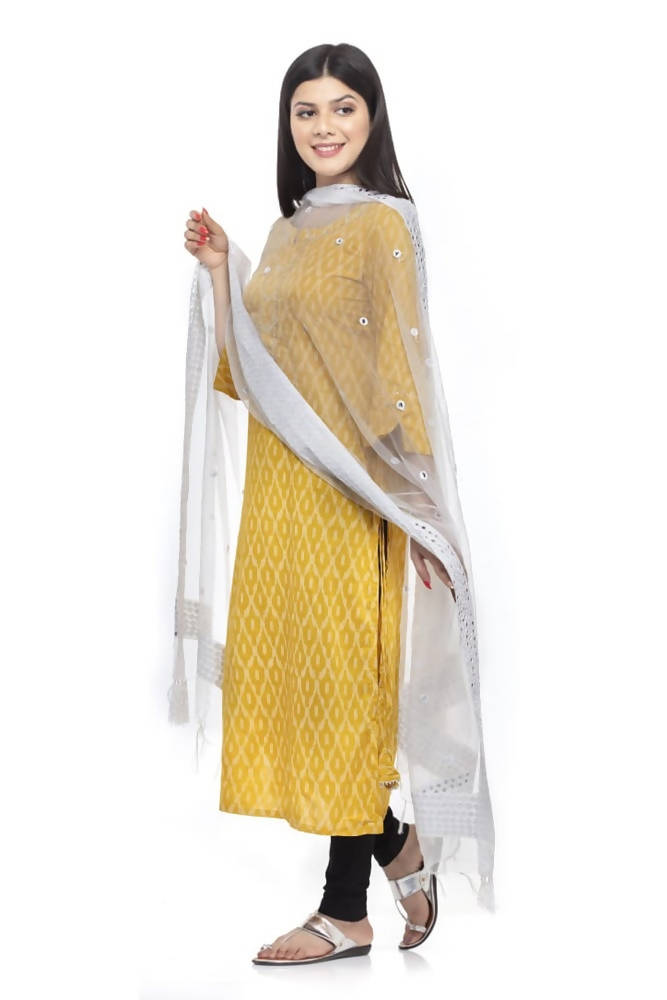 Mominos Fashion White 6 Line Mirror Border Dupatta | Grocsy