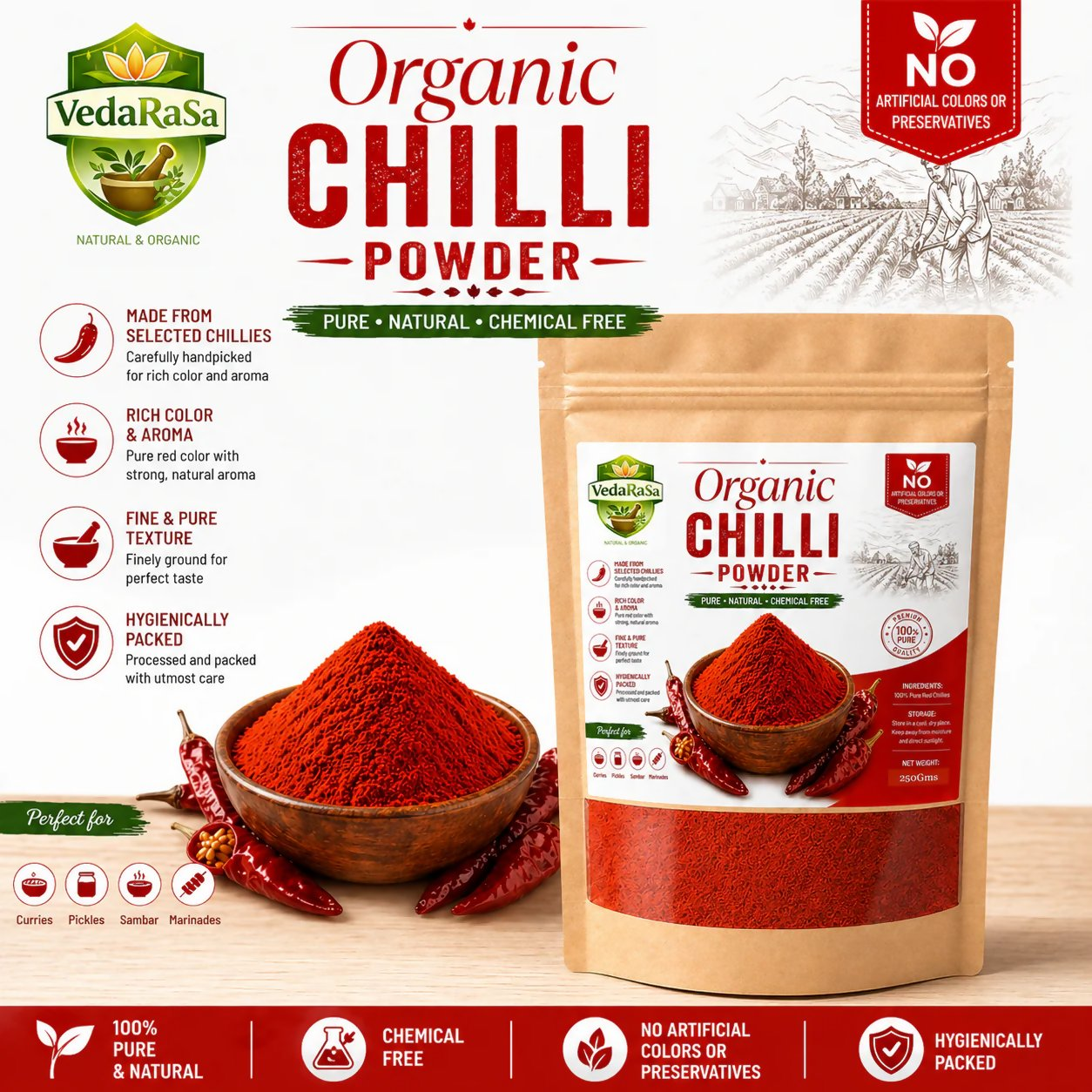 VedaRasa Organic Chilli Powder | Grocsy
