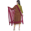 A R Silk Women's Stone Work Orgenza Cotton Mehroon Dupattas and Chunnis | Grocsy