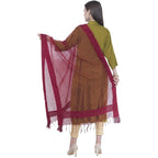 A R Silk Women's Stone Work Orgenza Cotton Mehroon Dupattas and Chunnis | Grocsy