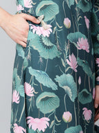 Ahalyaa Women Green Crepe Floral Printed Kurta with Palazzo Set | Grocsy