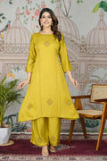 Festive Wear Ethnic Pure gaji silk with pocket inside kurti Yellow Stitched Suit - Pihu | Grocsy