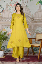 Festive Wear Ethnic Pure gaji silk with pocket inside kurti Yellow Stitched Suit - Pihu | Grocsy