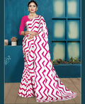 Pink Japan Satin Stripe Printed Saree With Unstitched Blouse Piece - Laavanya | Grocsy
